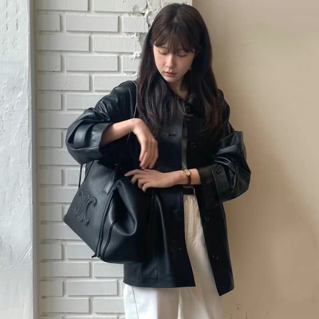Loose Fit Bla PU Leather Jaet Women's Spring Autumn Faion Street Sle Retro Design Long Sve Suit Coat