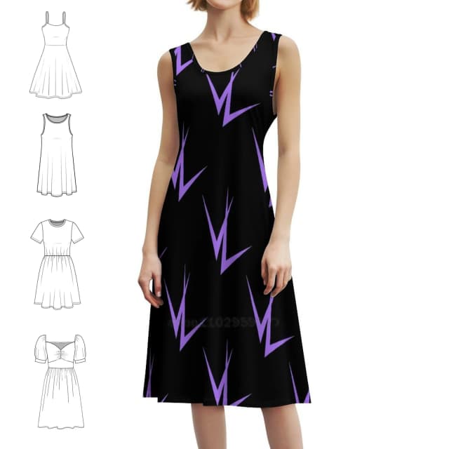 Purple Logo Vintage Bohemian Dress Puff Sleeve Or Sleeveless Options For Women Dress Purple Vampire Black Female Clothing