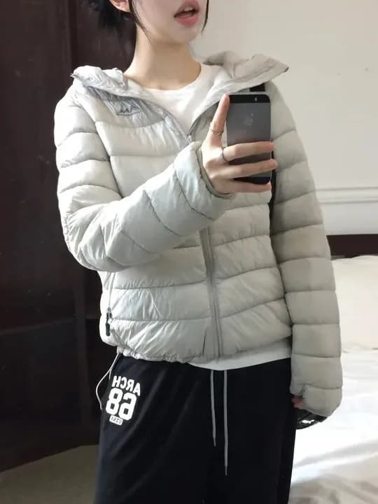 Korean Sle Women's Winter Cotton Jaet Lightweight Long Sve Hooded Outdoor Coat Slimming Thin Bone Design Casual Faion