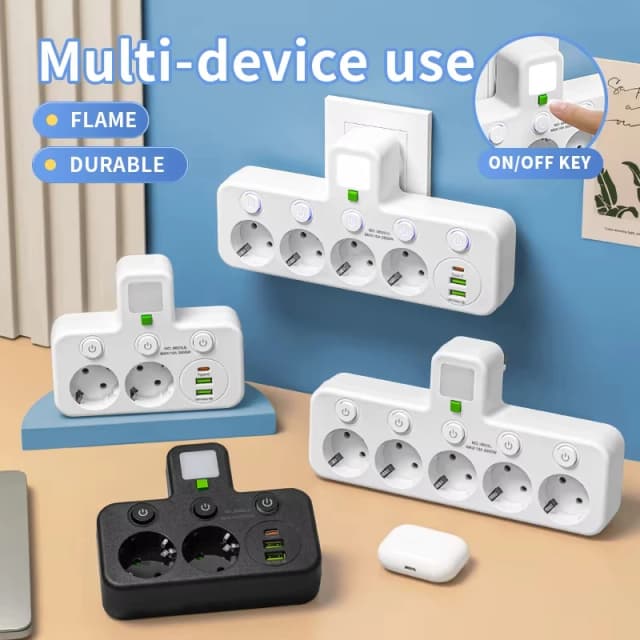Power Strip EU Plug AC Outlets Multitap Socket Extension Cord Electrical With USB Type C PD Fast Charging Network Filter Adapter