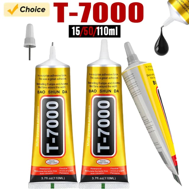 T7000 Black Soft Adhesive T-7000 Computer Touch Screen and mobile phones Touch Screen Repair Frame Anti-Vibrant Universal Glue Tablet Repair Sticker 15/25/50/110 ml, includes precision syringe.