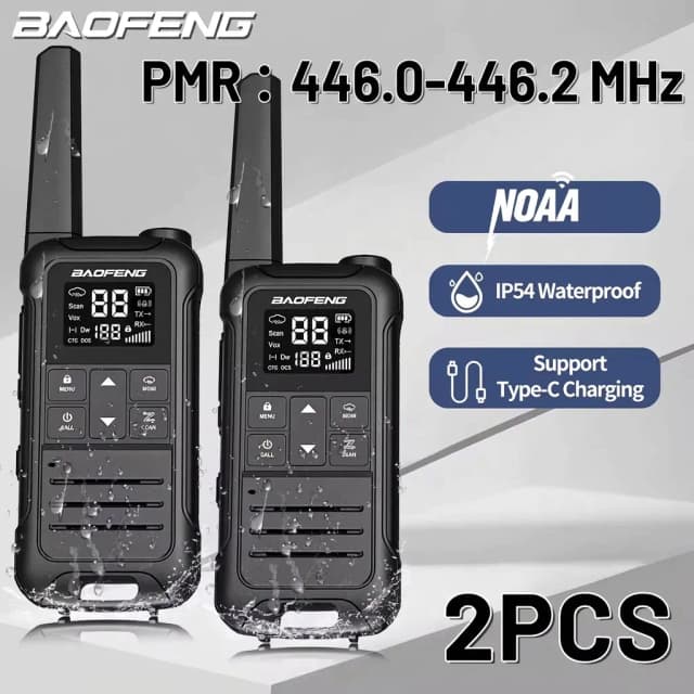 2PCS Baofeng F22 PMR 446MHz Mini Walkie Talkie Waterproof Type-C Licence-free NOAA Flashlight Portable Two Way Radio for Hunting