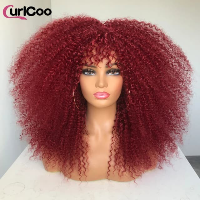 Curly Wig With Bangs Afro Curly Wigs for Black Women Synthetic Fiber Fluffy Long Curly Wig for Daily Party Cosplay
