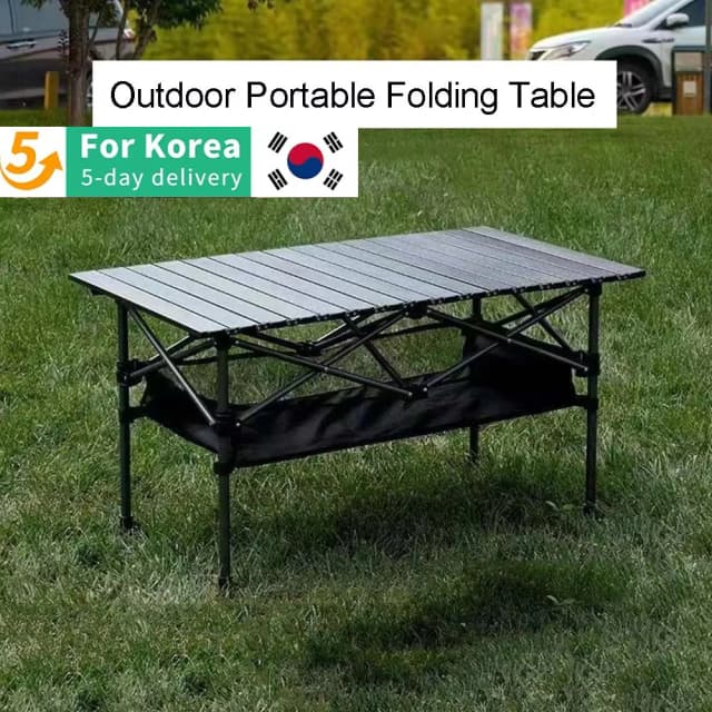 Outdoor Folding Long Table Portable Storage Black Camping Desk Barbecue Easy To Install With Net Bag Light Stable