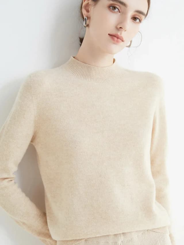 AOSSVIAO 2025 Autumn Winter Solid Mock-neck Pullover Women Sweater for Casual Knitwear Female Clothing Basic Soft Tops
