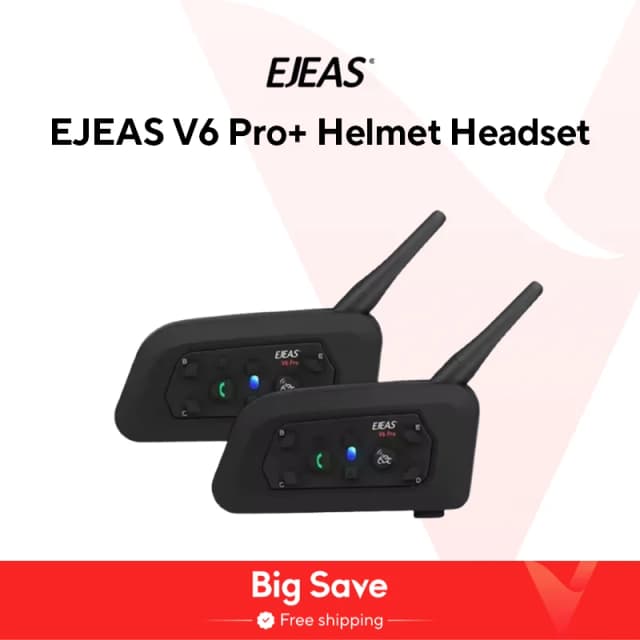 EJEAS V6 Pro+ Motorcycle Bluetooth Helmet Headset Intercom Communicator 1200m Interphone For 6 Riders IP65 Music Waterproof