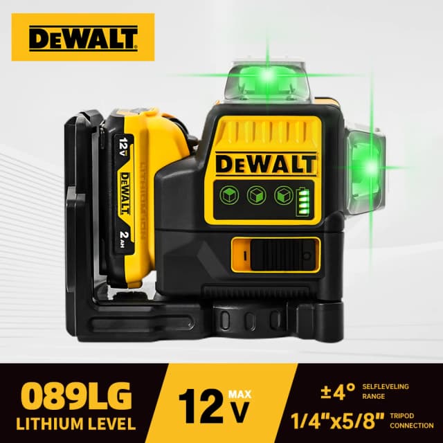 Dewalt DW089LG 3 Sides*360 Degree Vertical 12V Lithium Battery 12 Lines Laser Level Horizontal Green Light Level Meter Outdoor