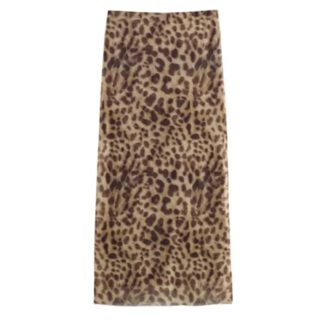 Women Leopard Tulle Midi Skirt 2024 Summer Fashion High Waist Elasticated Waistband Long Skirts Streetwear