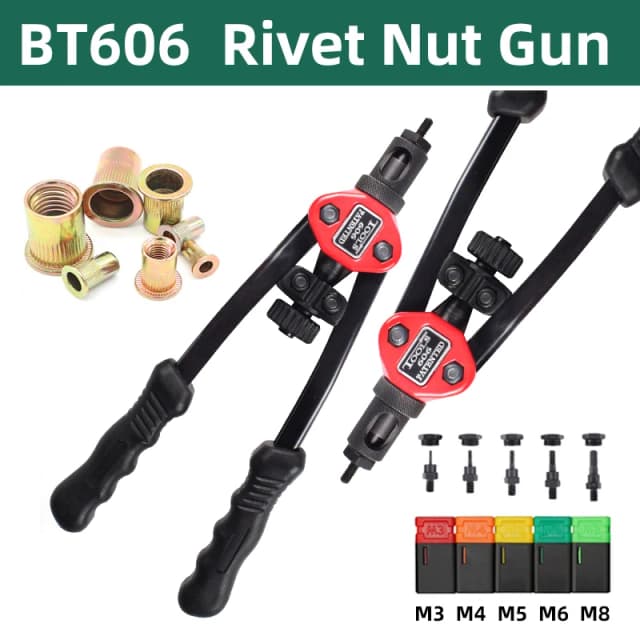 BT-606 Riveter Gun Tool Threaded Hand Rivet Nut Gun M3 M4 M5 M6 M8 Manual Double Handle Riveter Tool /only 200pcs Nuts