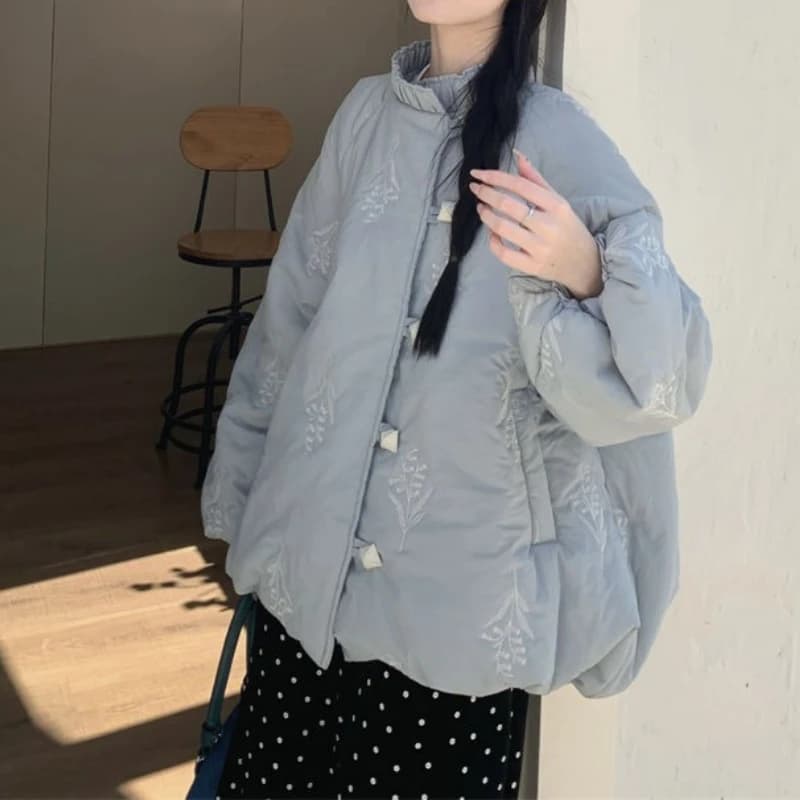 Gentle Wind Collar Embroidery Warm Cotton-padded Jacket Coat Women's Winter Casual Coat