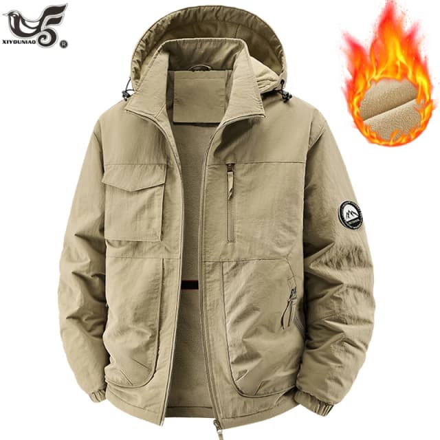 Men Parkas Thick Warm Hooded Coat Cotton-padded Fleece Jacket Casual Quilted Waterproof Jacket Autumn Winter Outwear Clothing