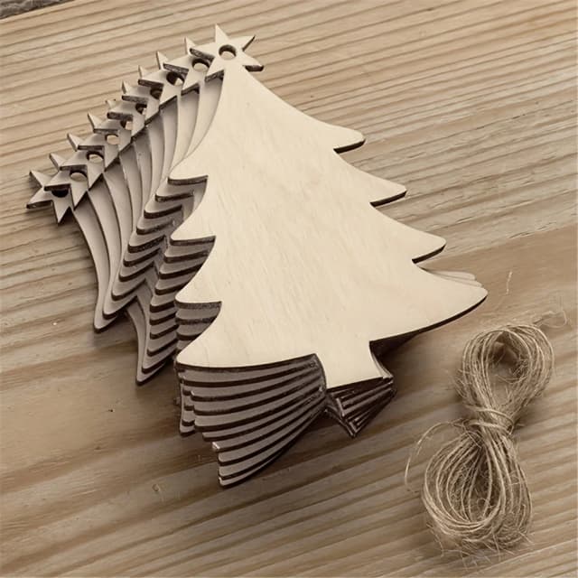 10Pcs Christmas Tree Shape Wooden Crafts Hanging Ornaments Unfinished Christmas Tree Pendant Decoration Wood Slices for Crafts