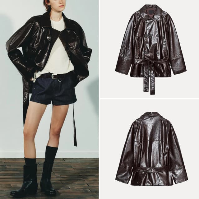 Faionable ort Length Leatherette Coat with Collar Long Sves for Women Autumn 2025 Commute Sle Loose Fit Single Button